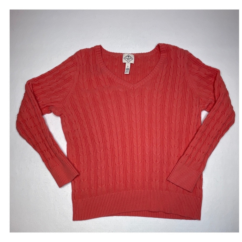 St John's Bay Women Sweater V-Neck Cable Knit XL Coral Pink